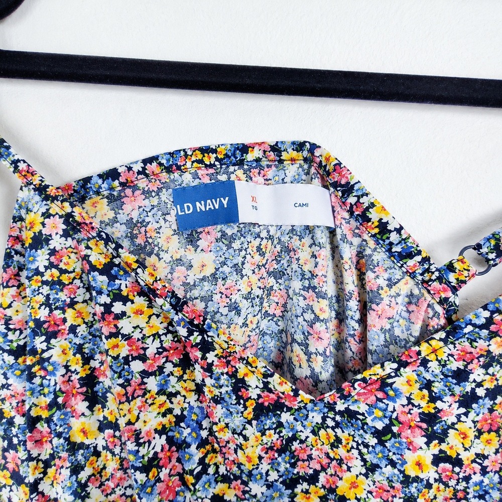 Old Navy XL Cami Floral Tiered Midi Dress Blue Pink Yellow Ditsy Print Pockets - Picture 6 of 7